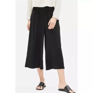 EILEEN FISHER 100% Silk Georgette Crepe Wide Leg Crop Pants Palazzo Culottes XS